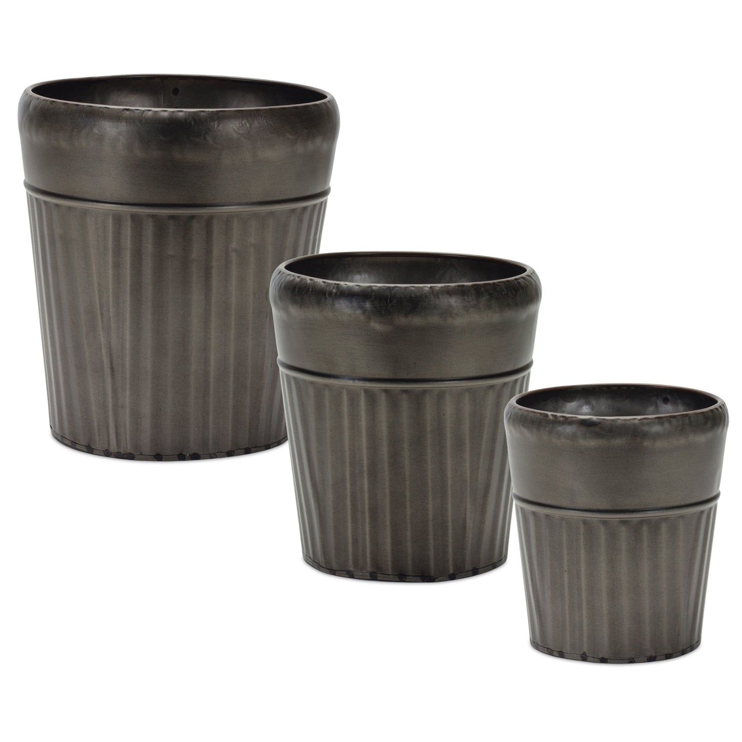 Pewter Metal Planter with Tapered Design Set of 3