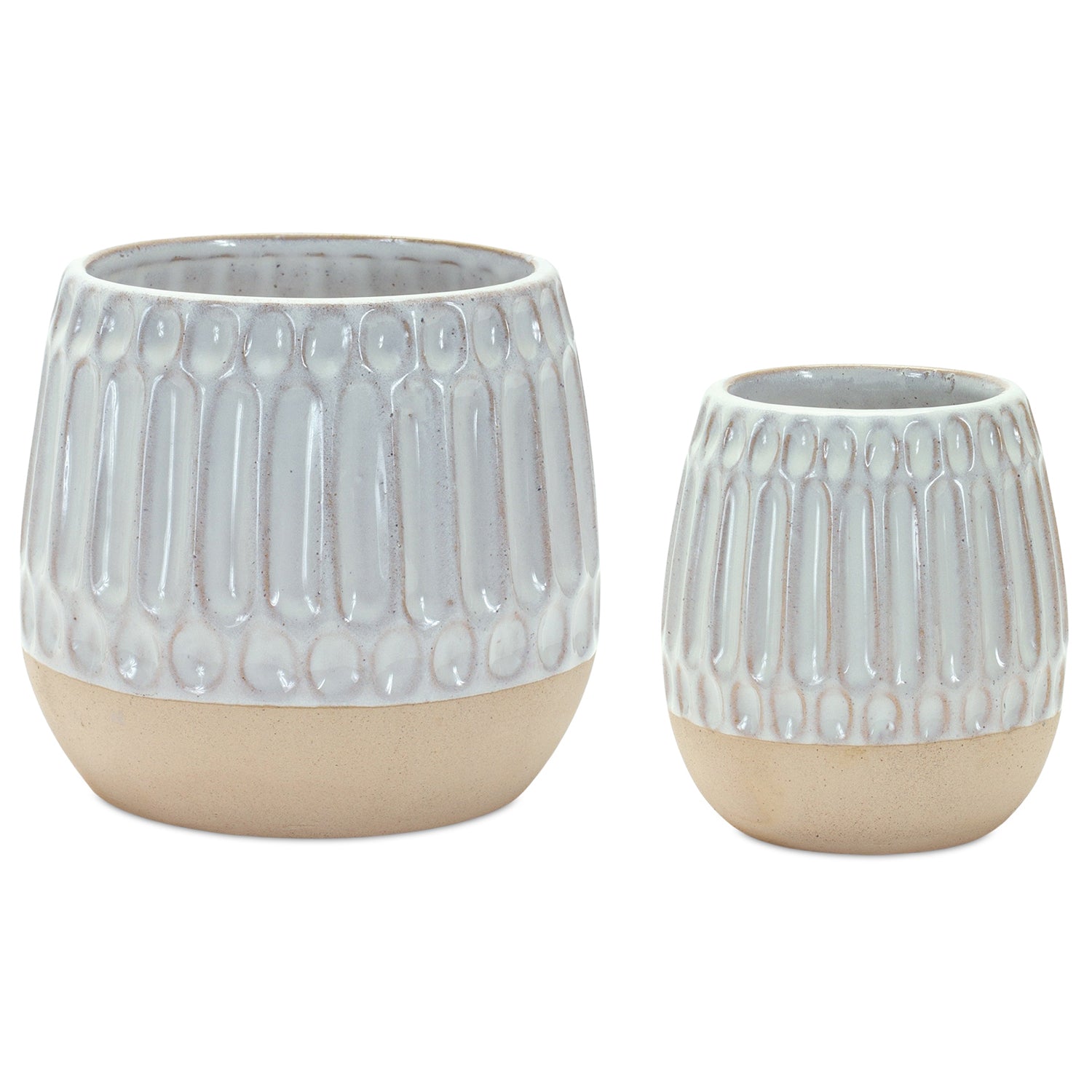 Ribbed Porcelain Vase with Two Tone Design Set of 2
