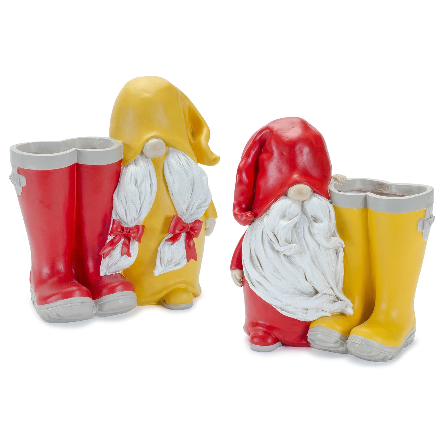 Garden Gnome with Rainboot Planter or Vase Set of 2