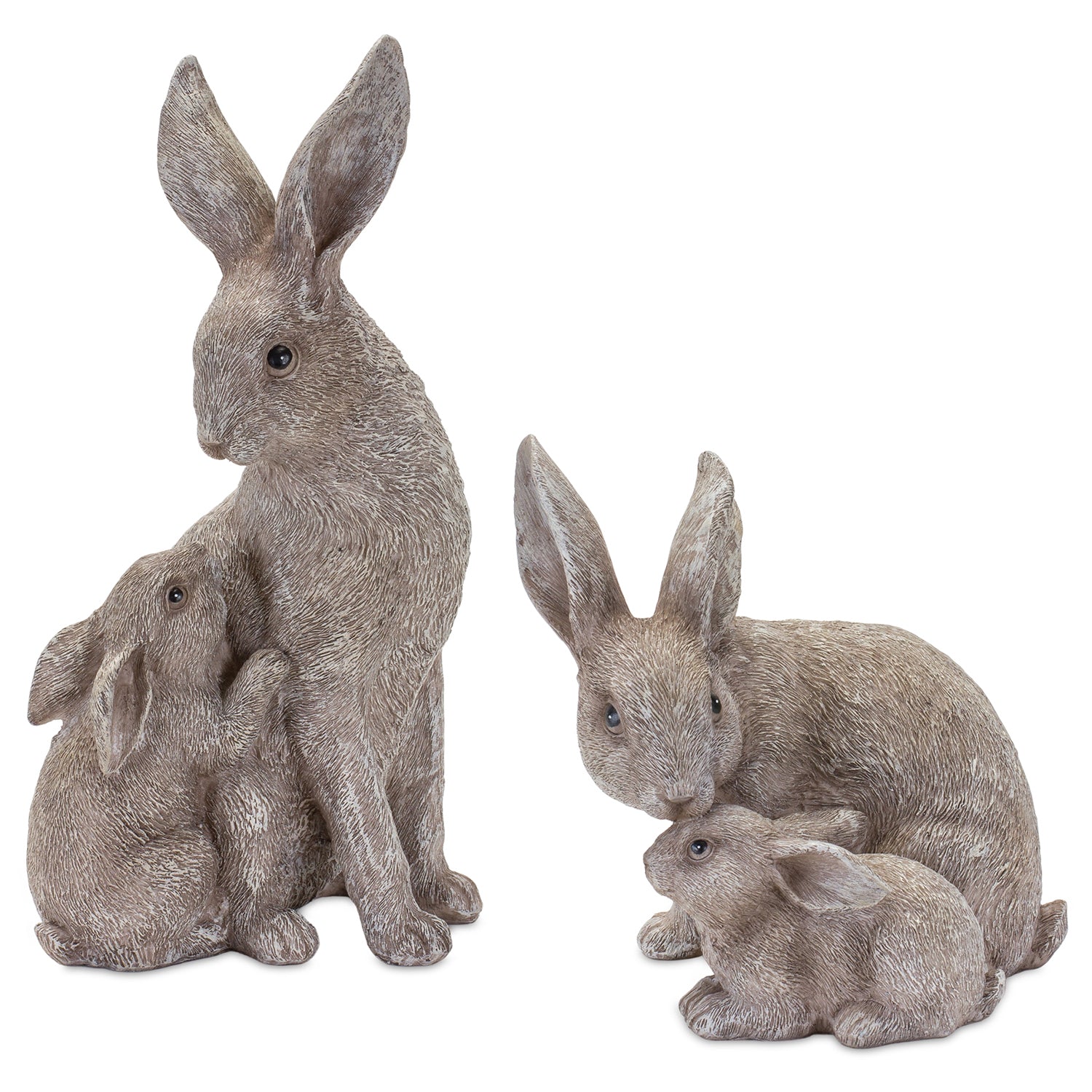 Stone Rabbit with Baby Bunny Figurine Set of 2