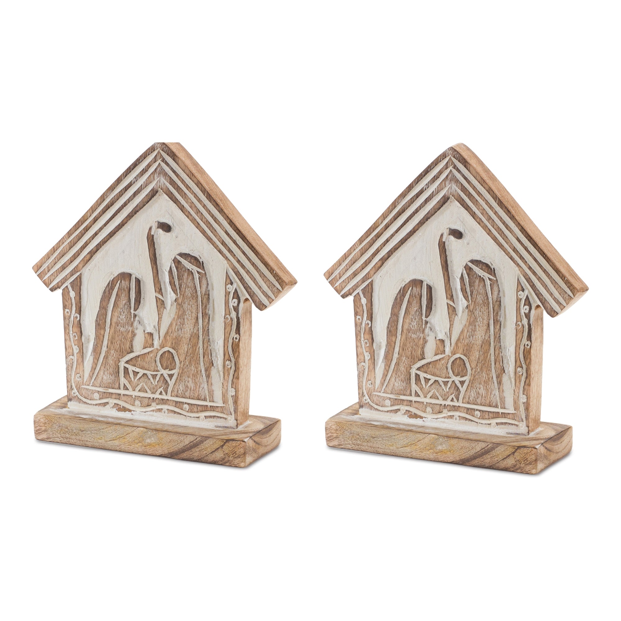Carved Nativity Barn Scene Set of 2
