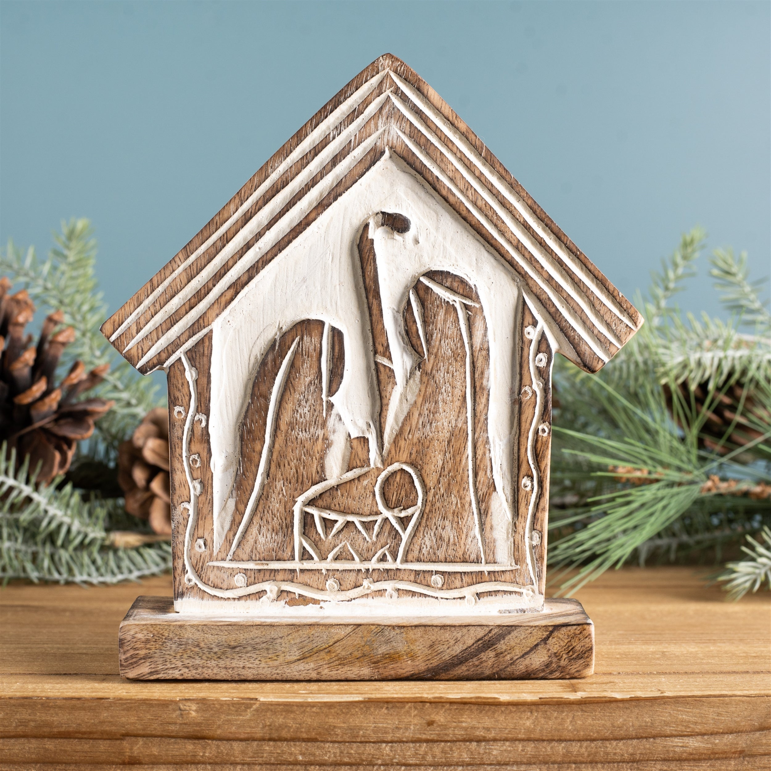 Carved Nativity Barn Scene Set of 2