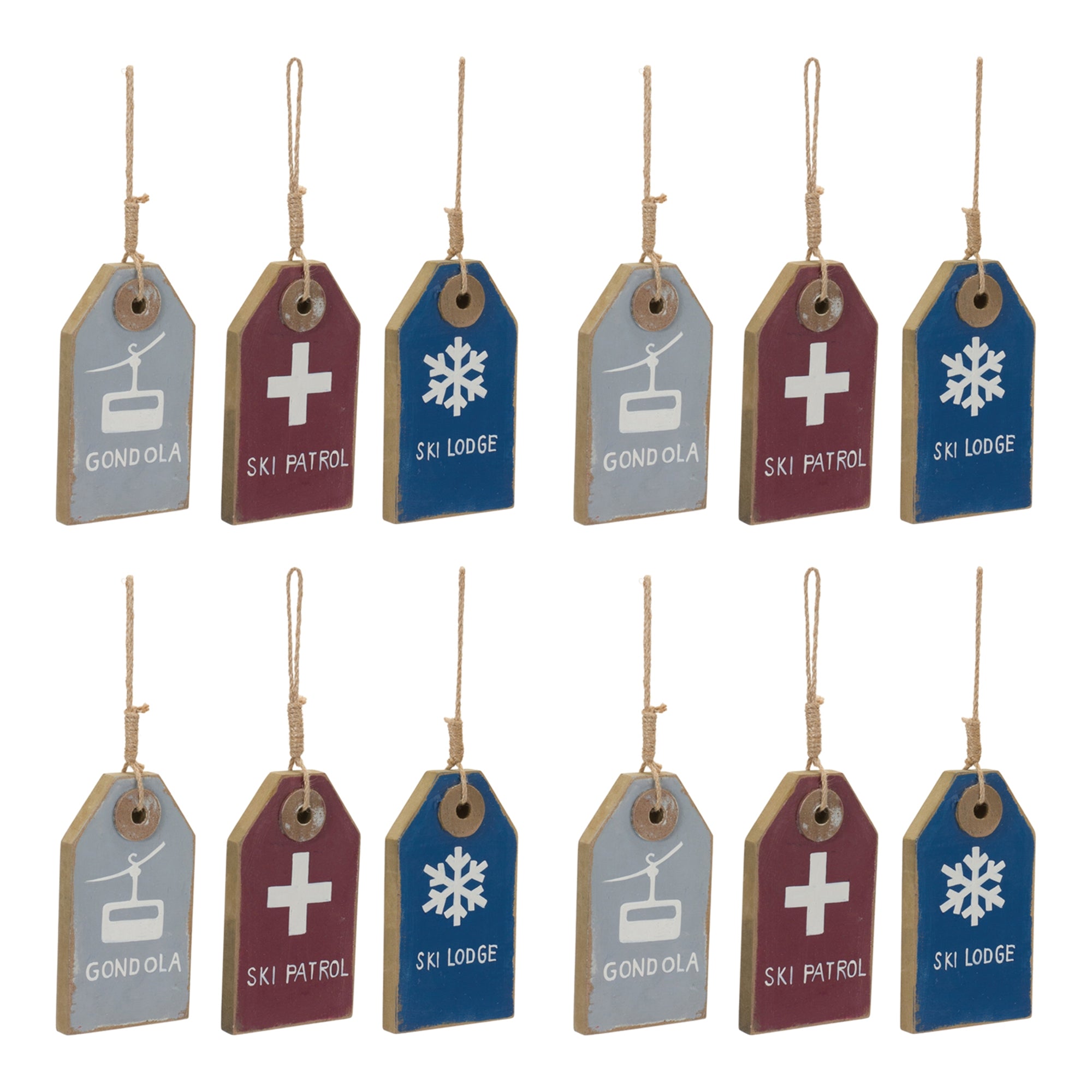 Wood Ski Tag Ornament Set of 12