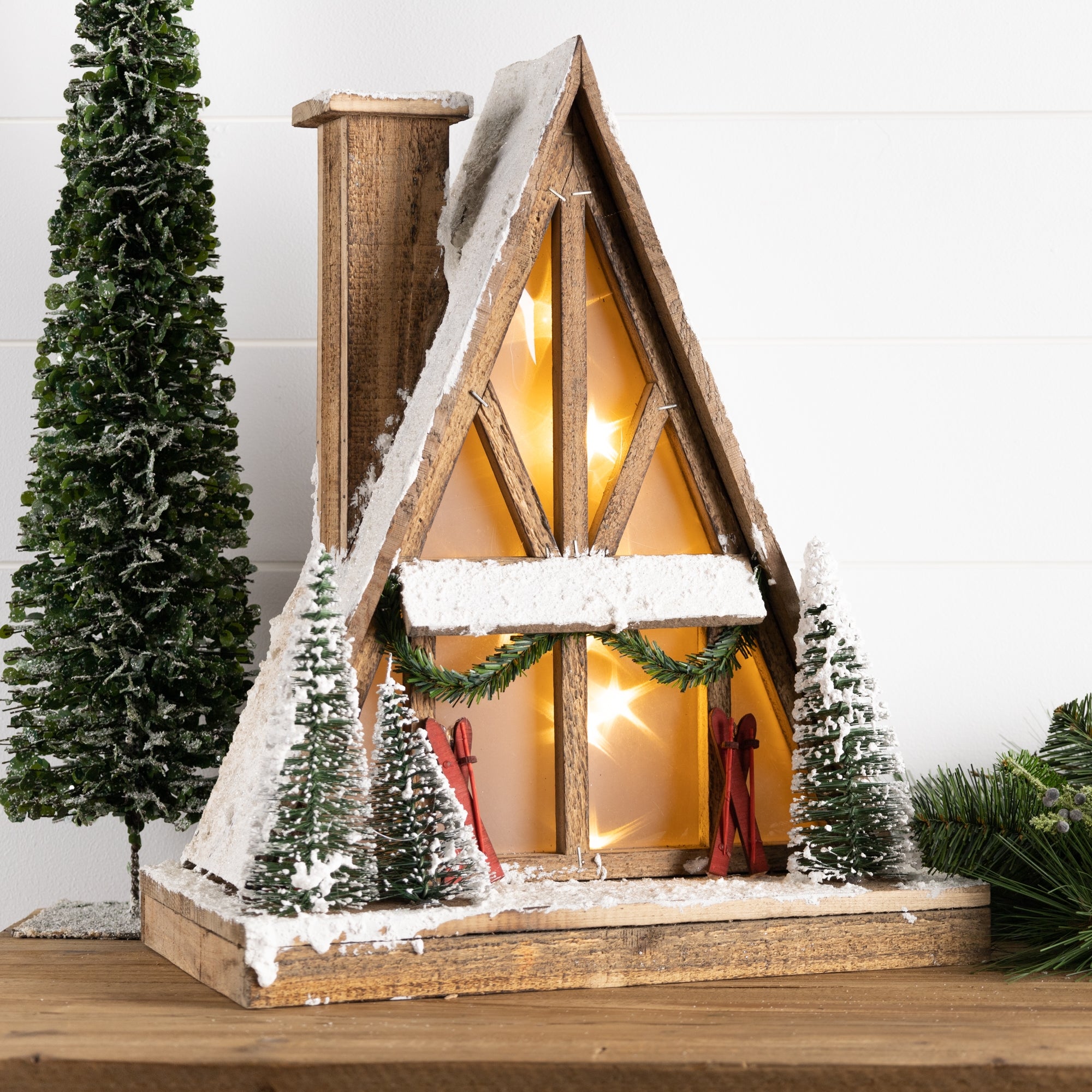 Vintage A-Frame Ski Lodge Lighted Display