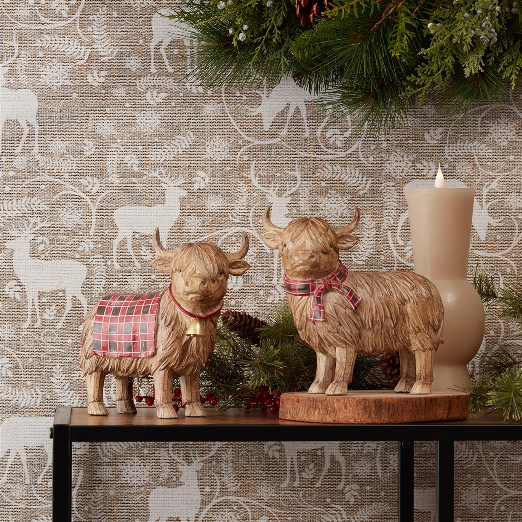 Highland Cow Winter Sculpture Set of 2