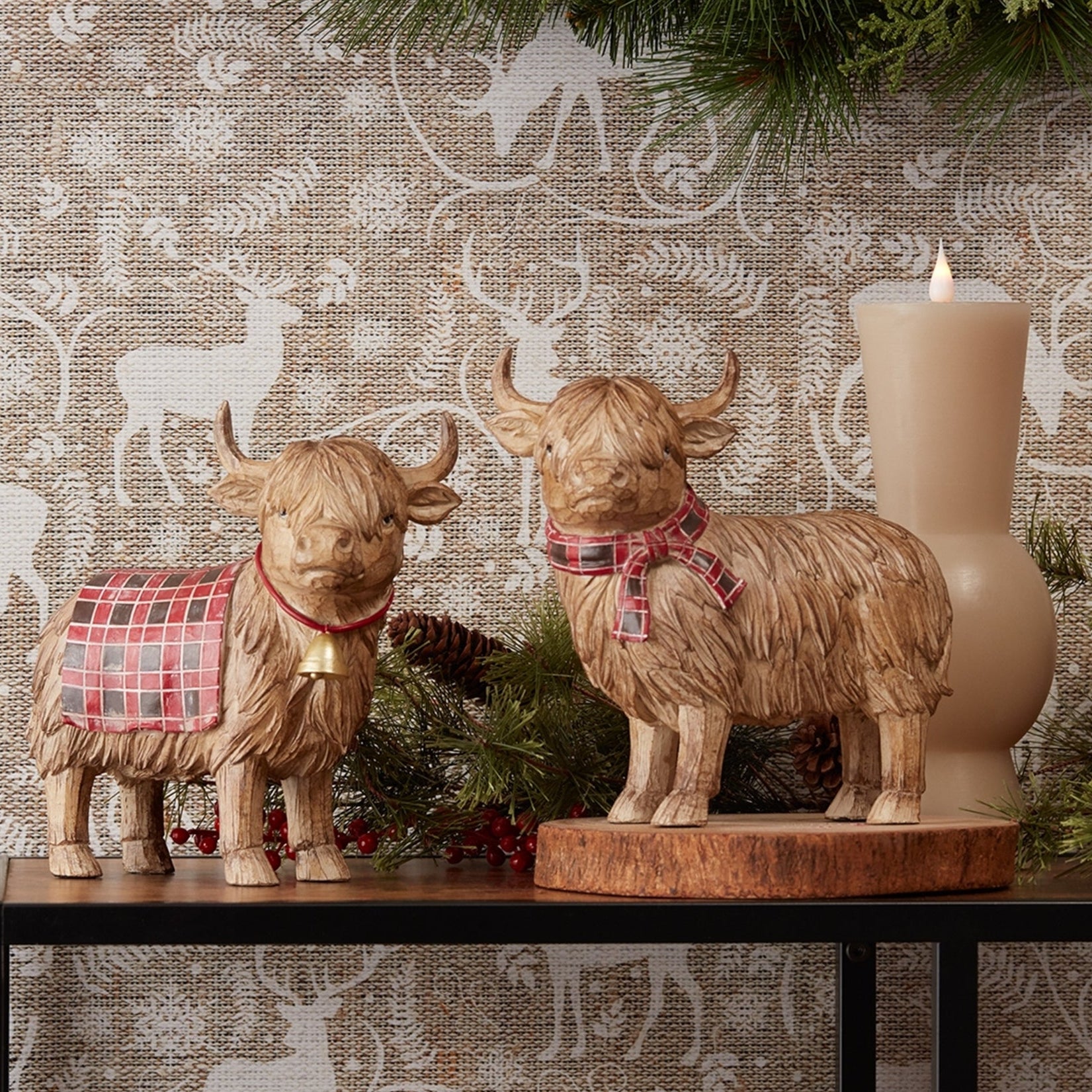 Highland Cow Winter Sculpture Set of 2