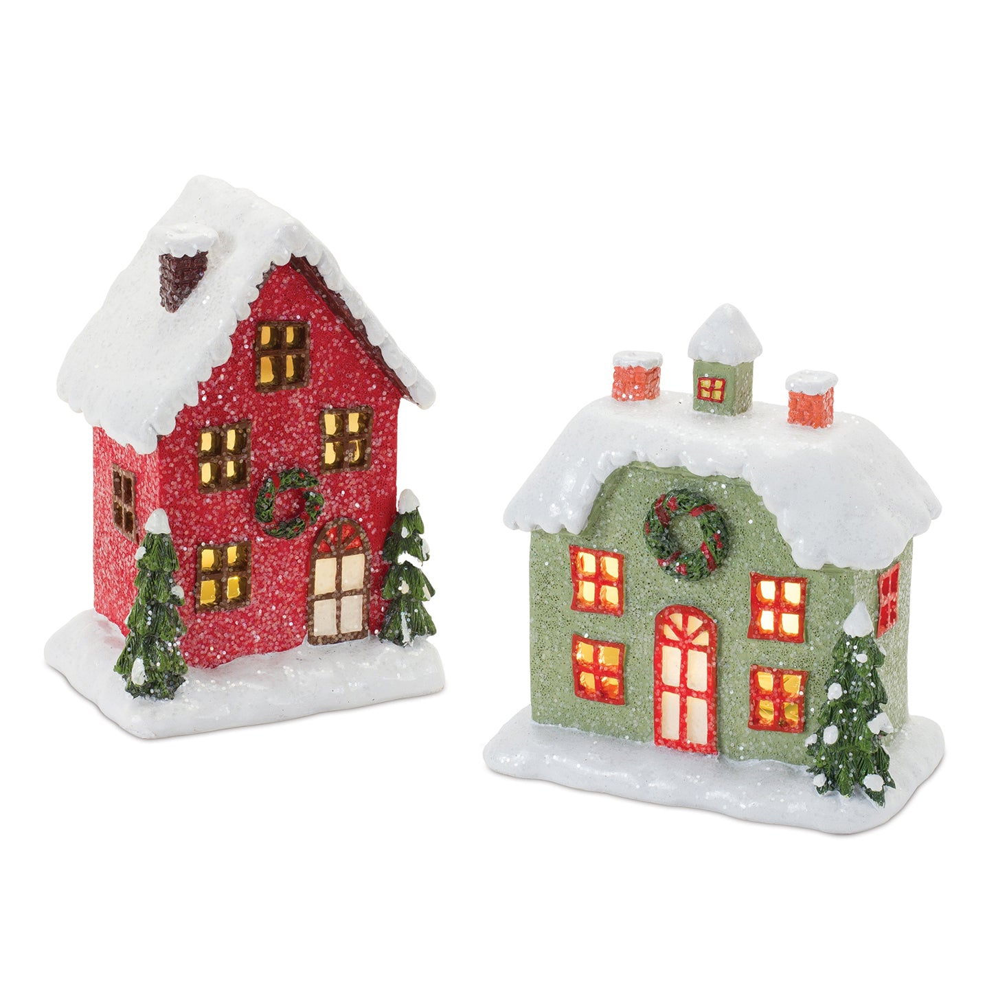 Lighted Winter Village Houses Set of 2
