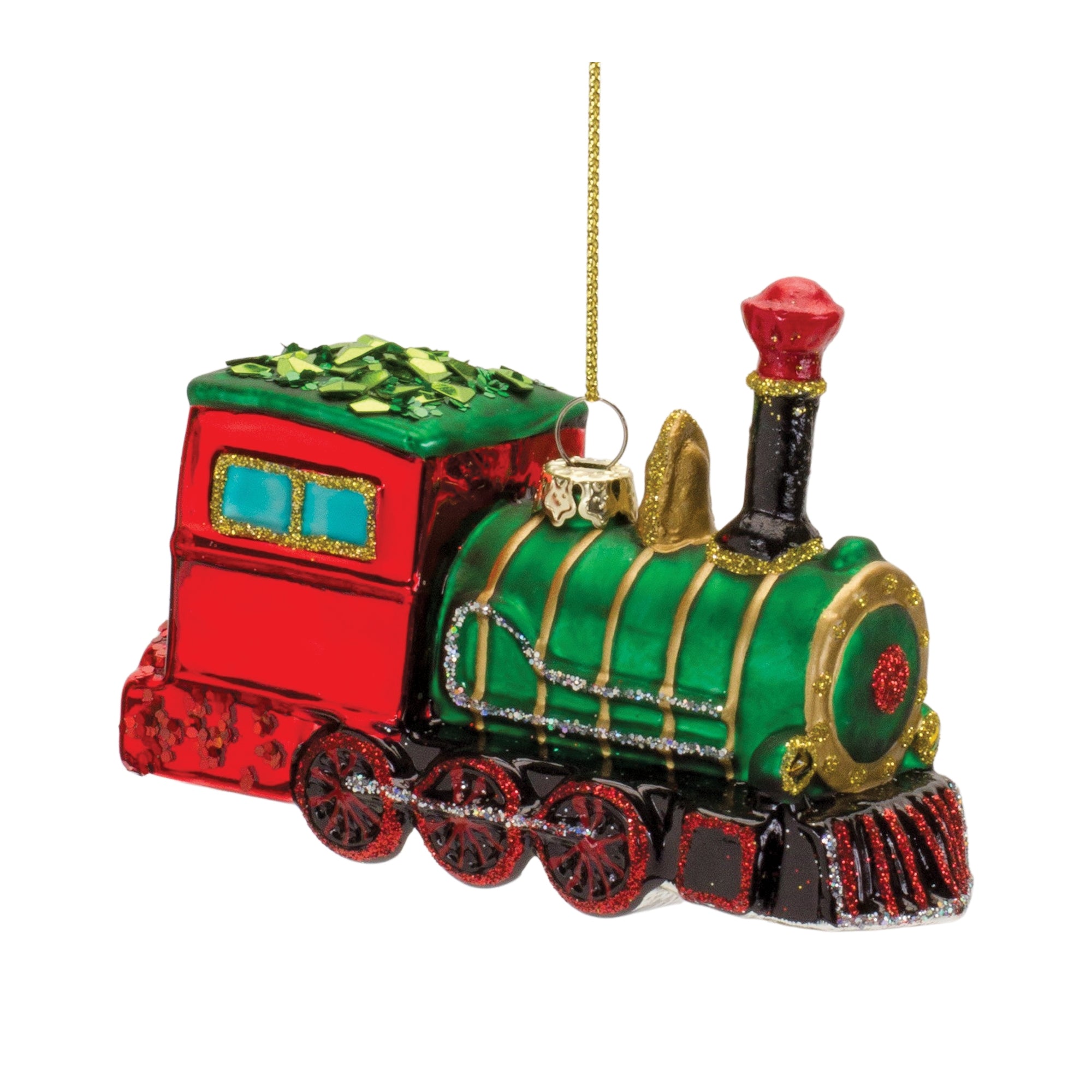 Glittered Glass Train Ornament Set of 6