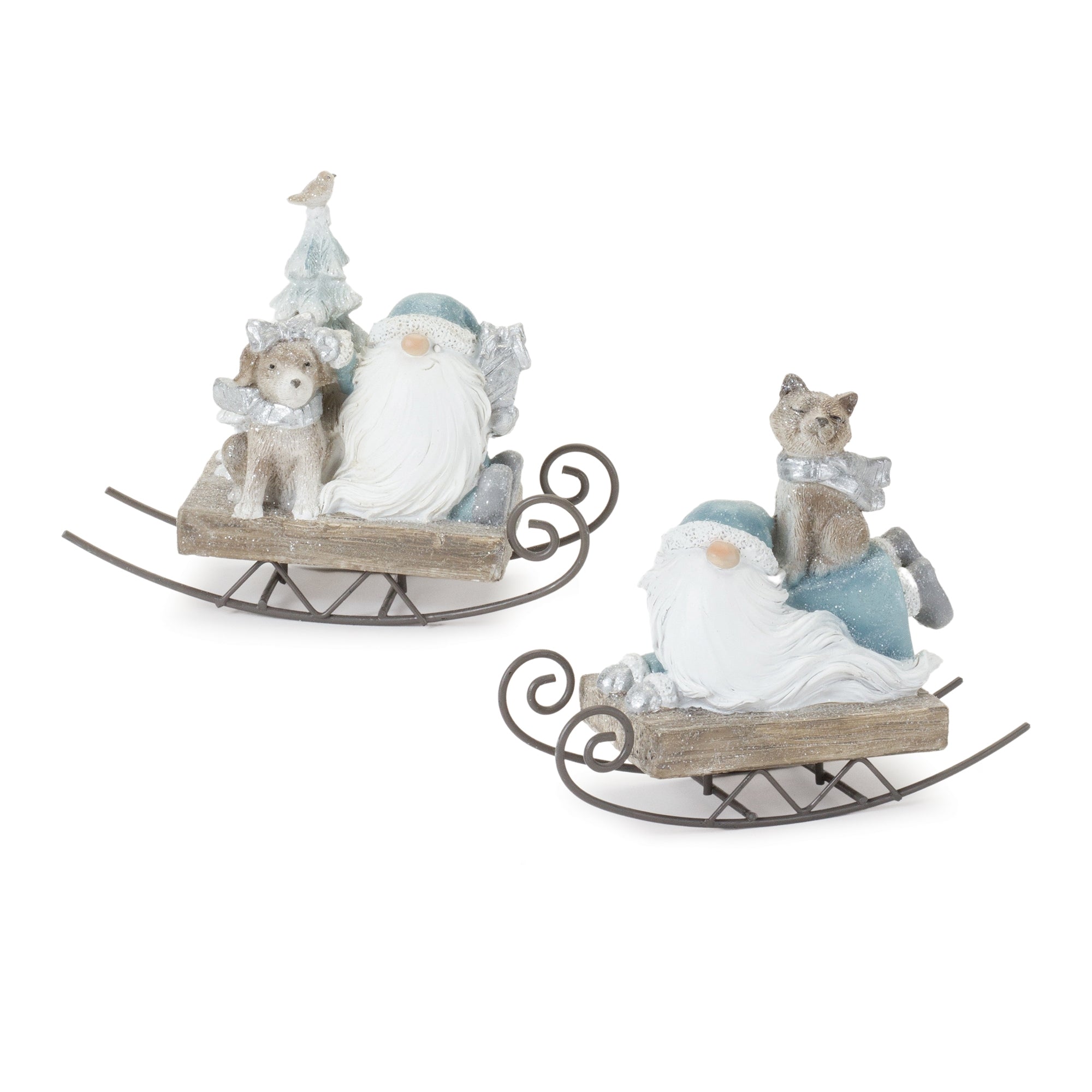 Gnome on Sled Figurine Set of 2