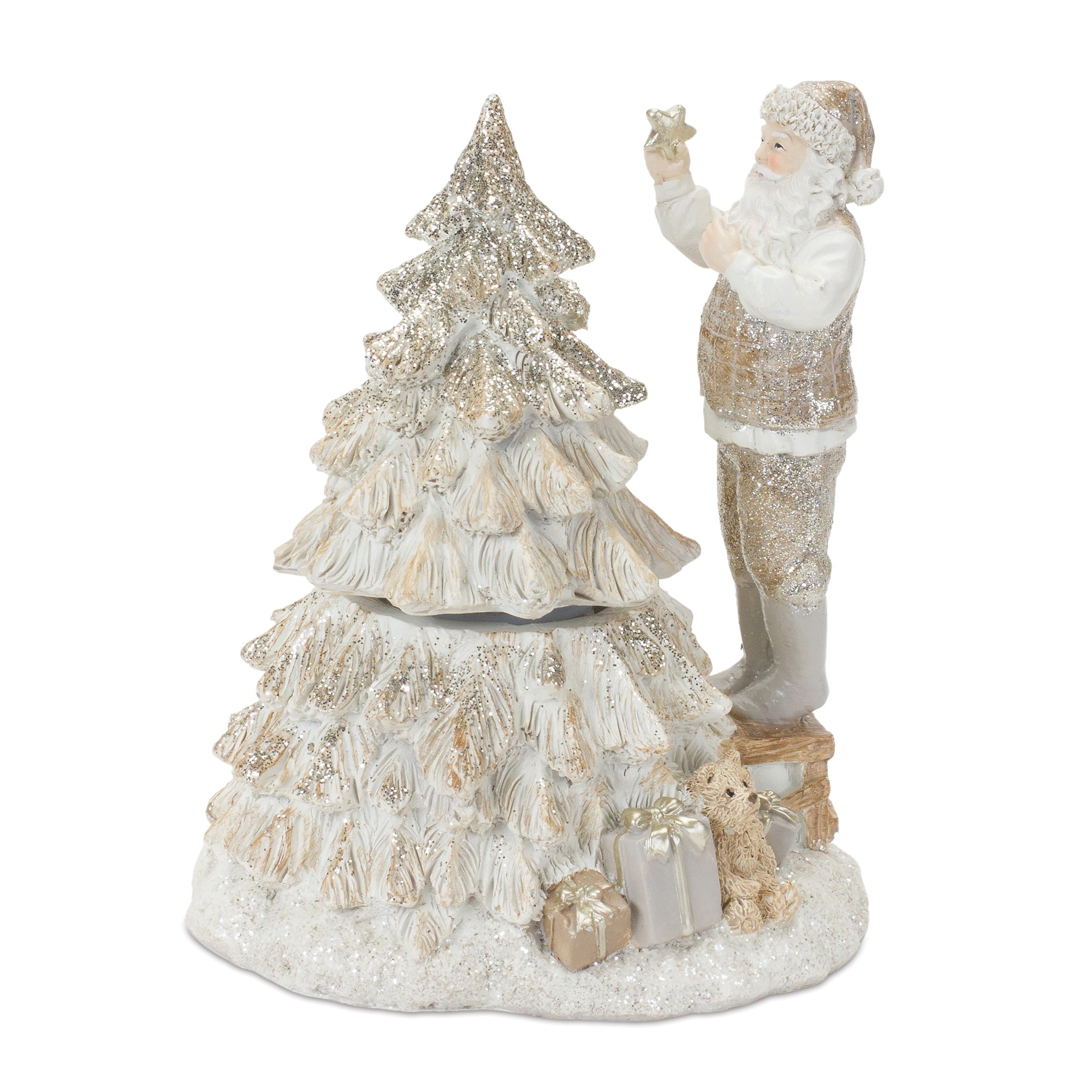 Santa with Spinning Christmas Tree Sculpture Set of 2