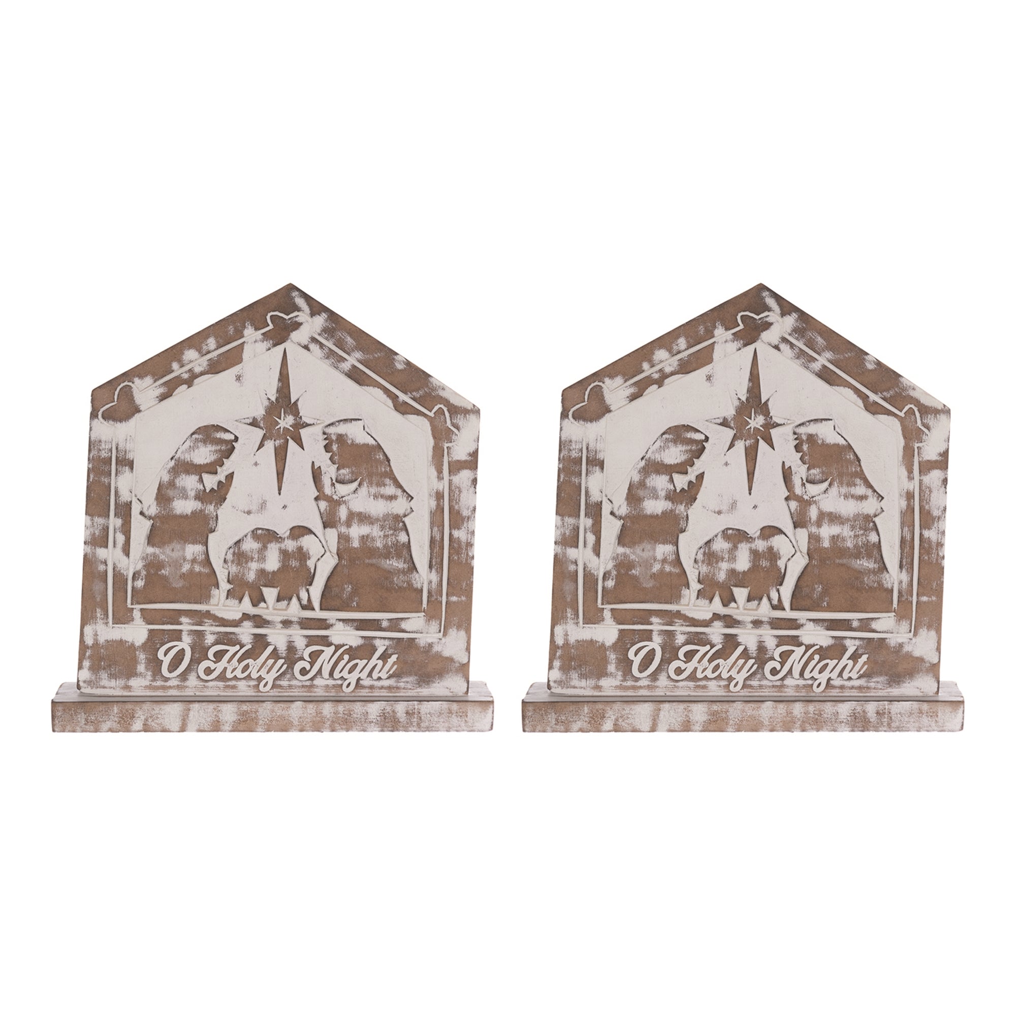 White Washed Nativity Sign Set of 2