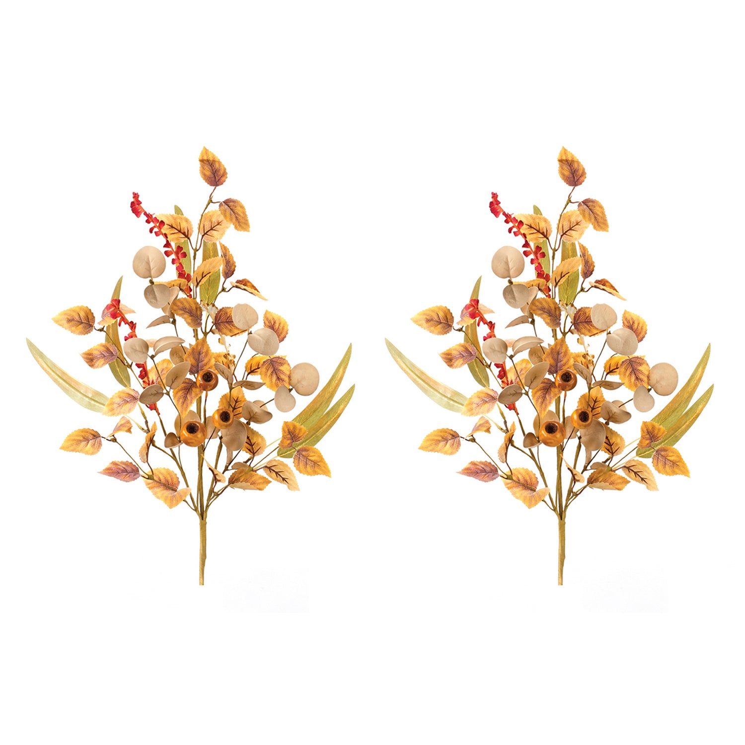 Mixed Fall Foliage Pod Spray Faux Plant Stem Set of 2