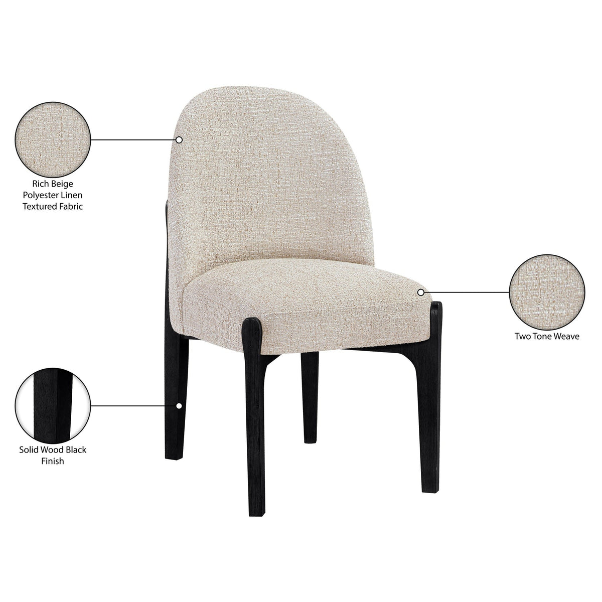 Torino Beige Fabric Upholstered Dining Chair Set of 2