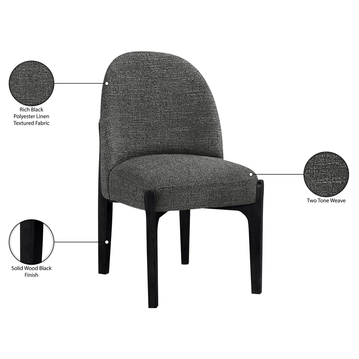Torino Black Fabric Upholstered Dining Chair Set of 2