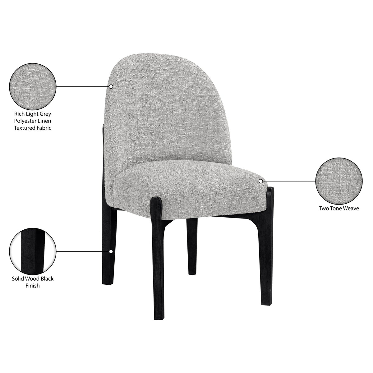 Torino Grey Fabric Upholstered Dining Chair Set of 2