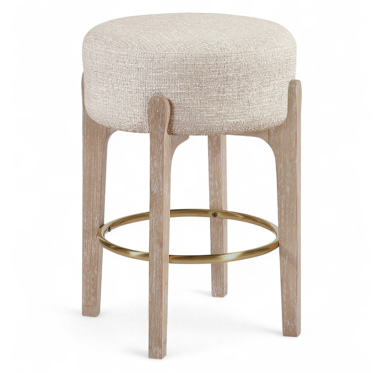 Torino Beige Fabric Upholstered Counter Stool, Set of 2 in beige linen-textured fabric, primary product view