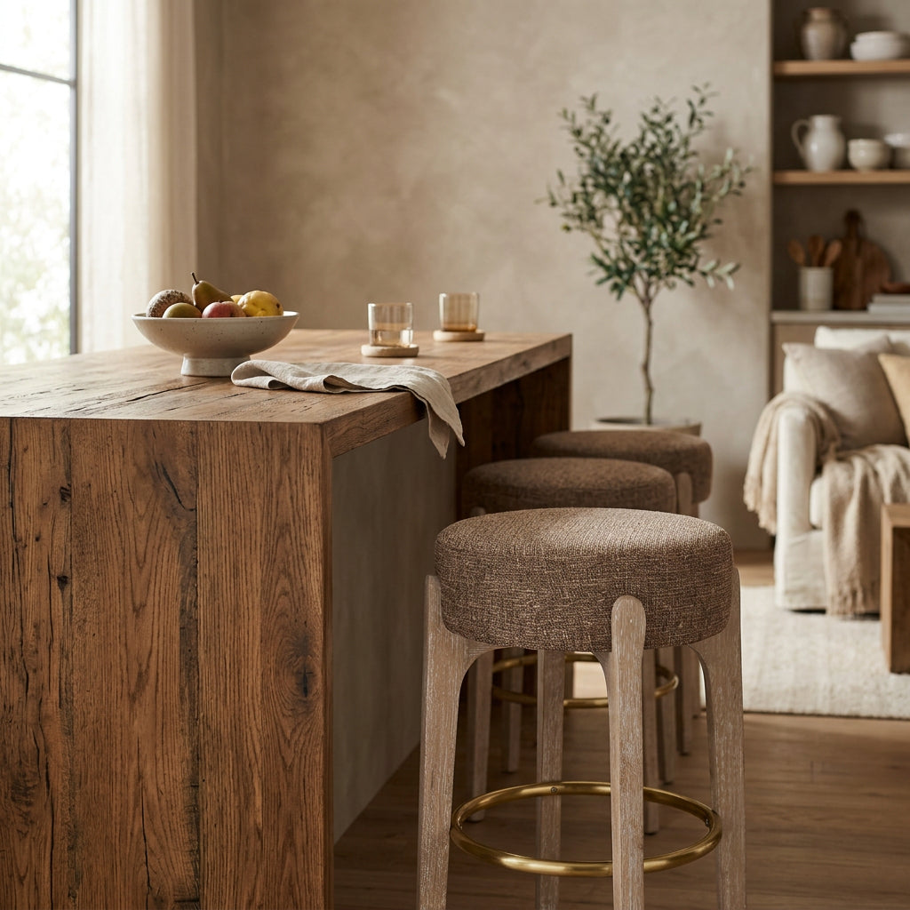 Torino Brown Fabric Upholstered Counter Stool Set of 2