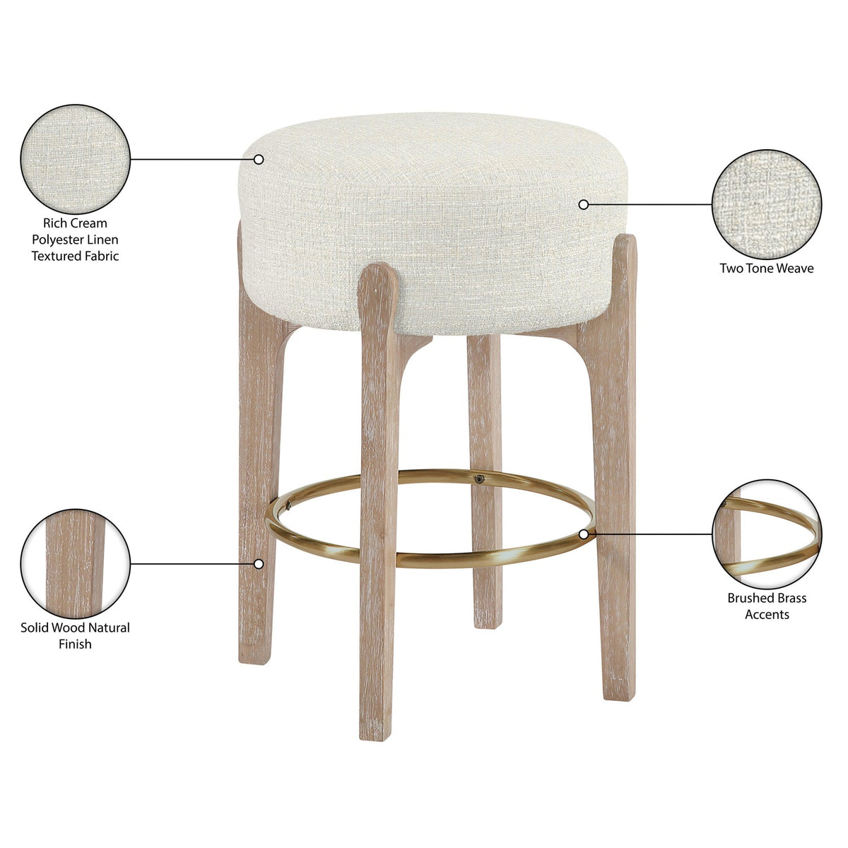 Torino Cream Fabric Upholstered Counter Stool Set of 2