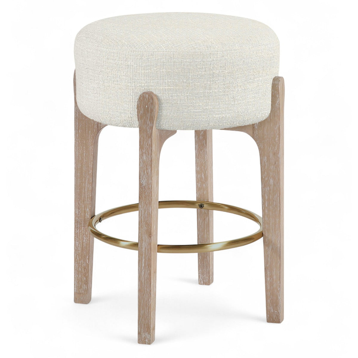 Torino Cream Fabric Upholstered Counter Stool, Set of 2 in natural finish, 18Wx18Dx27.25H, primary product view
