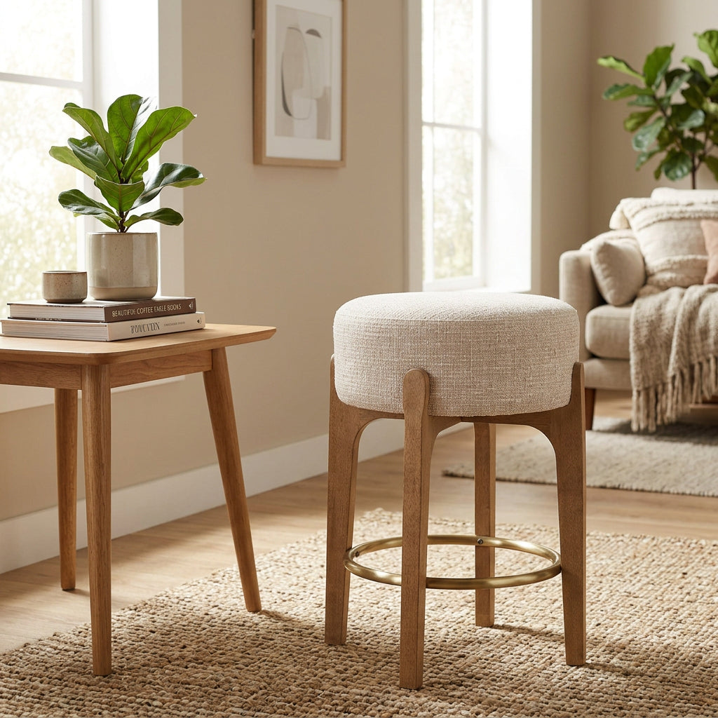 Torino Beige Fabric Upholstered Counter Stool Set of 2
