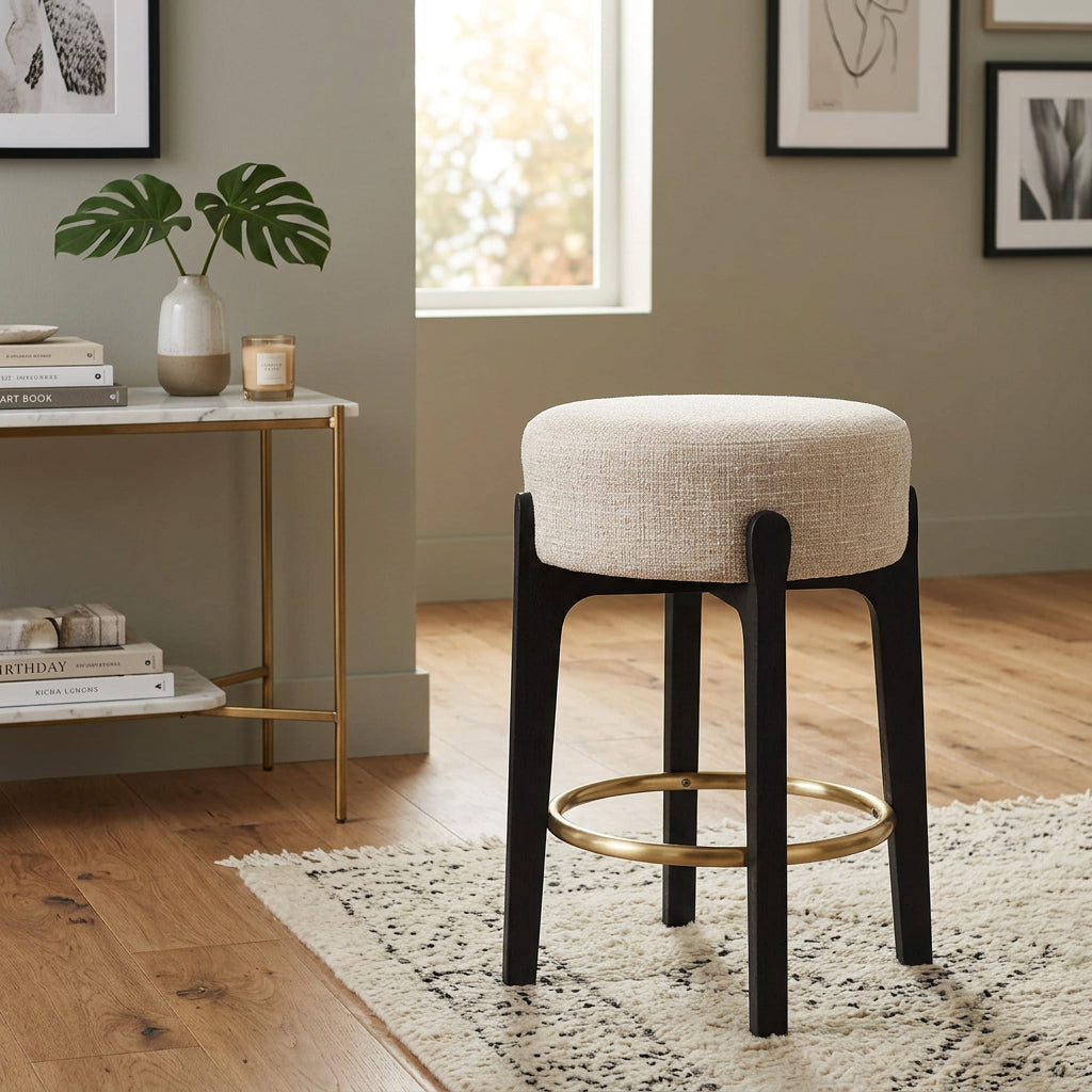 Torino Beige Fabric Upholstered Counter Stool Set of 2