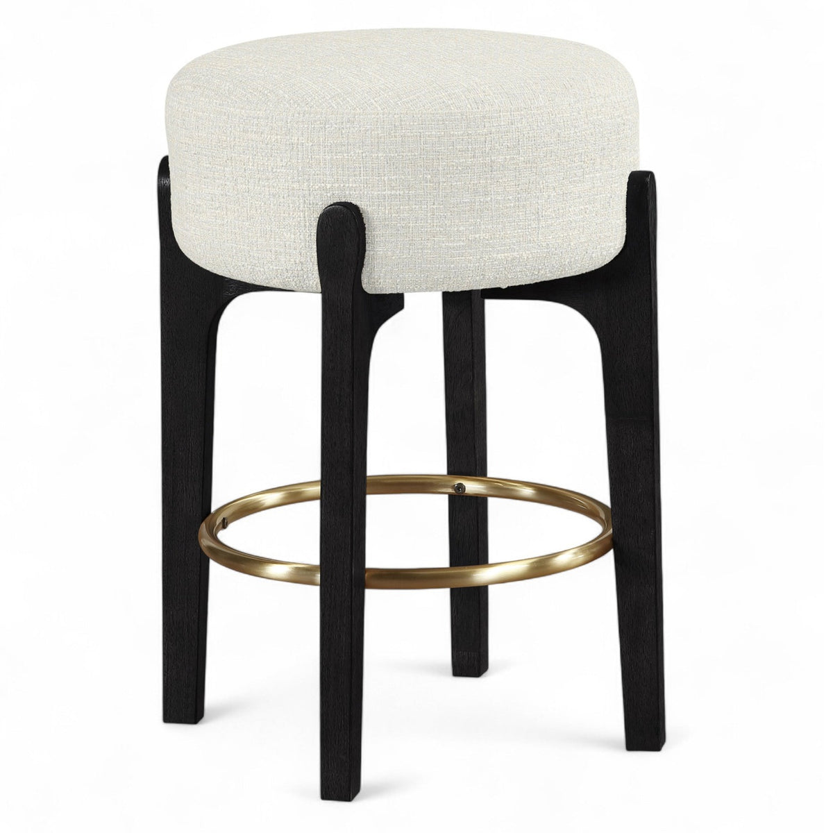 Torino Cream Fabric Upholstered Counter Stool, Set of 2 in black finish, 18Wx18Dx27.25H, primary product view