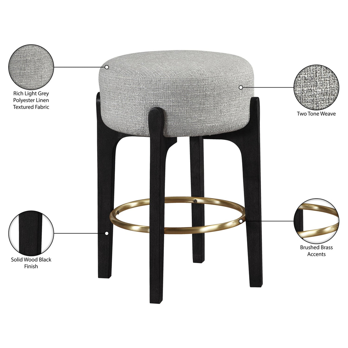Torino Grey Fabric Upholstered Counter Stool Set of 2