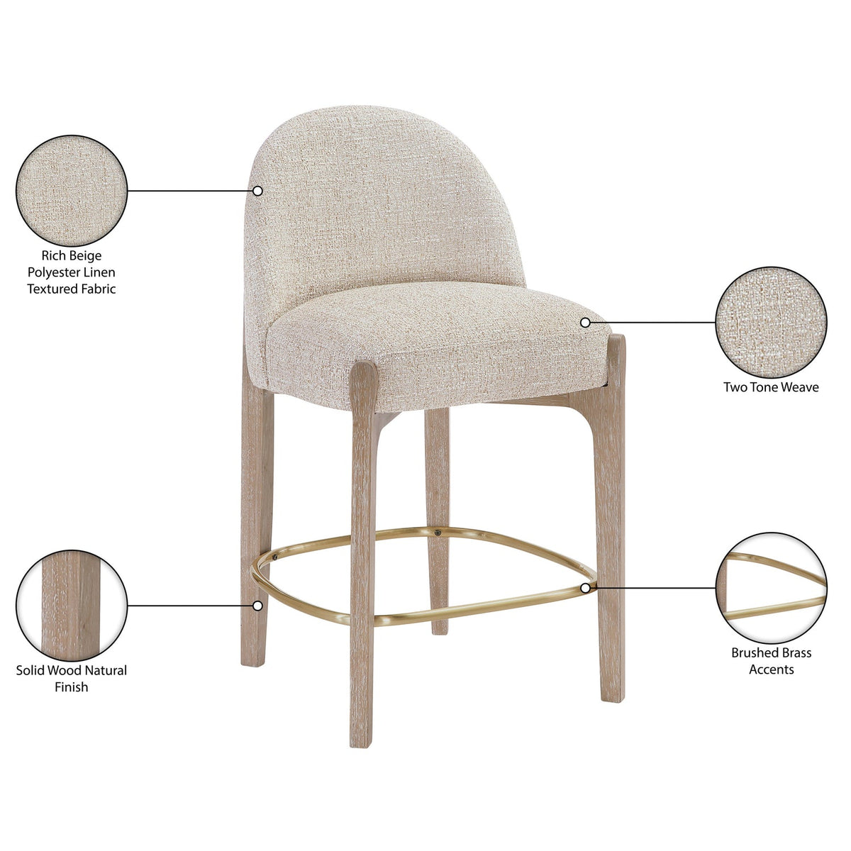Torino Beige Fabric Upholstered Counter Stool Set of 2