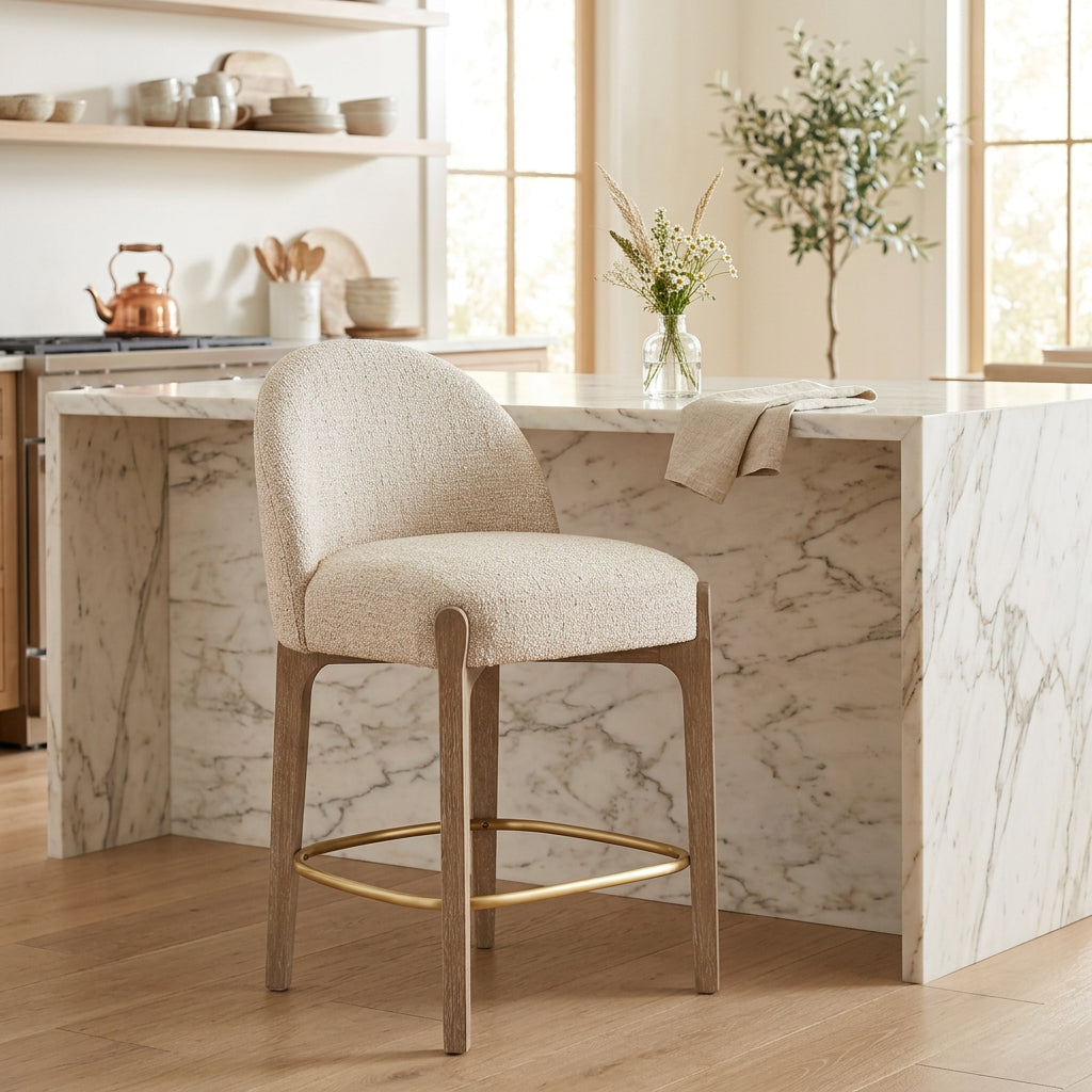 Torino Beige Fabric Upholstered Counter Stool Set of 2