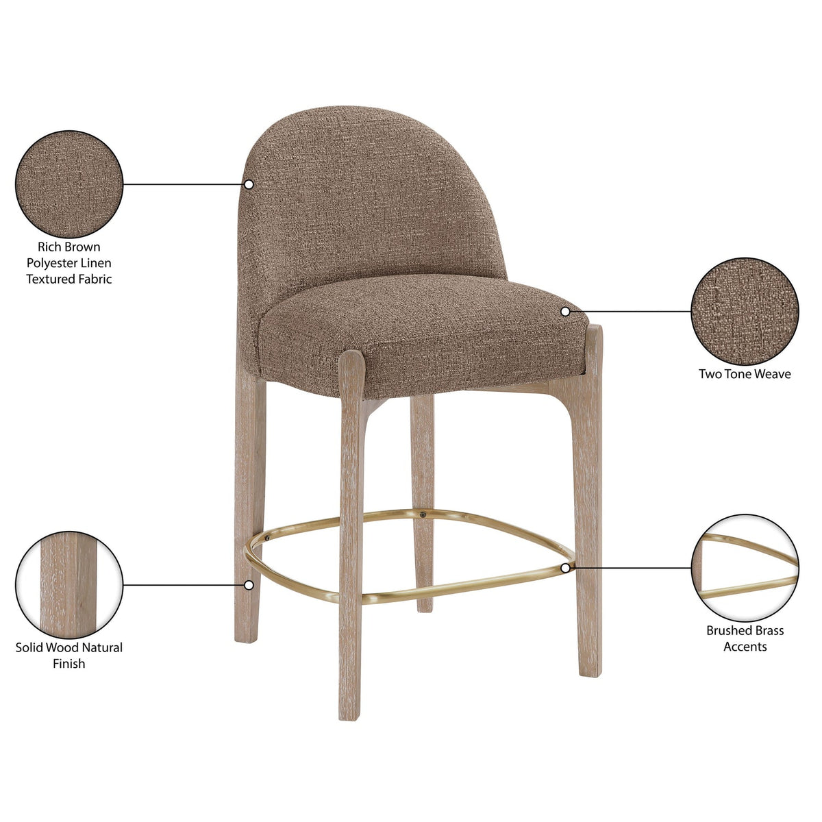 Torino Brown Fabric Upholstered Counter Stool Set of 2