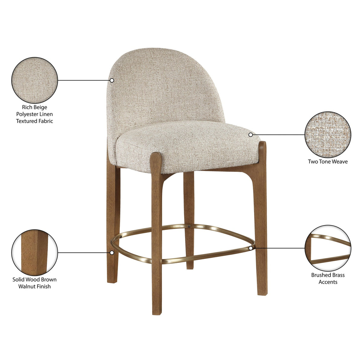 Torino Beige Fabric Upholstered Counter Stool Set of 2