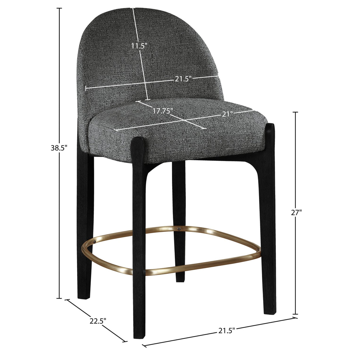 Torino Black Fabric Upholstered Counter Stool Set of 2