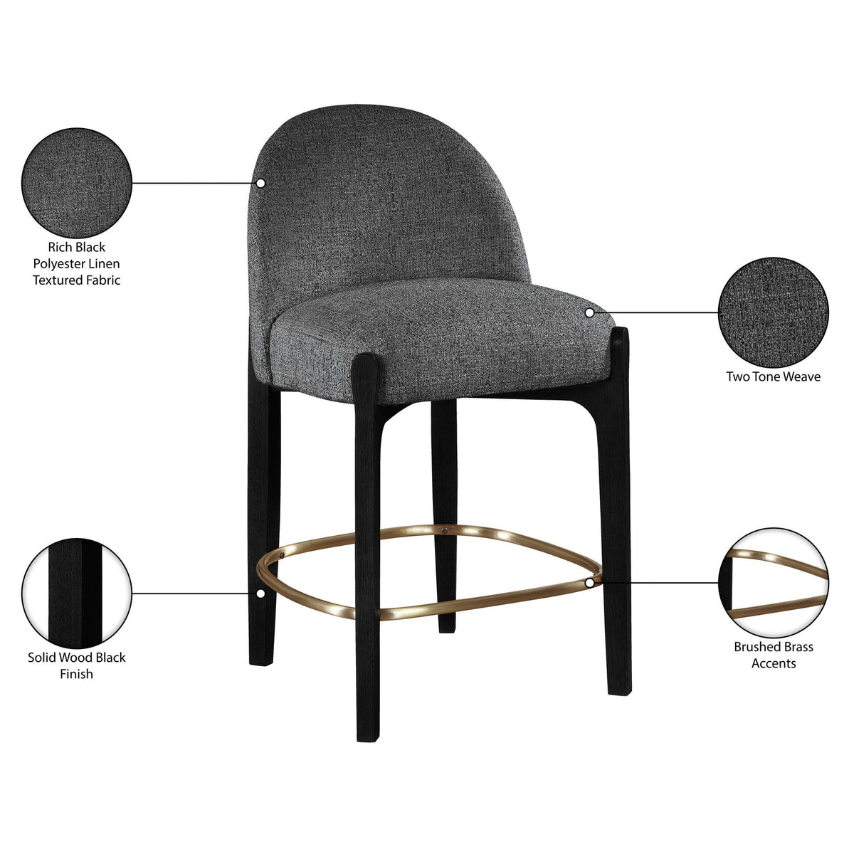Torino Black Fabric Upholstered Counter Stool Set of 2