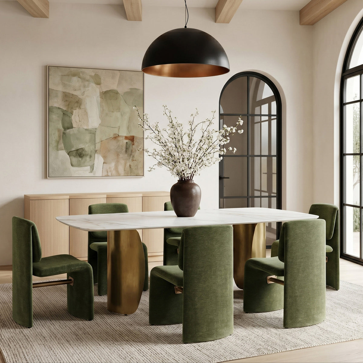 Slique Green Performance Fabric Upholstered Dining Chair Set of 2