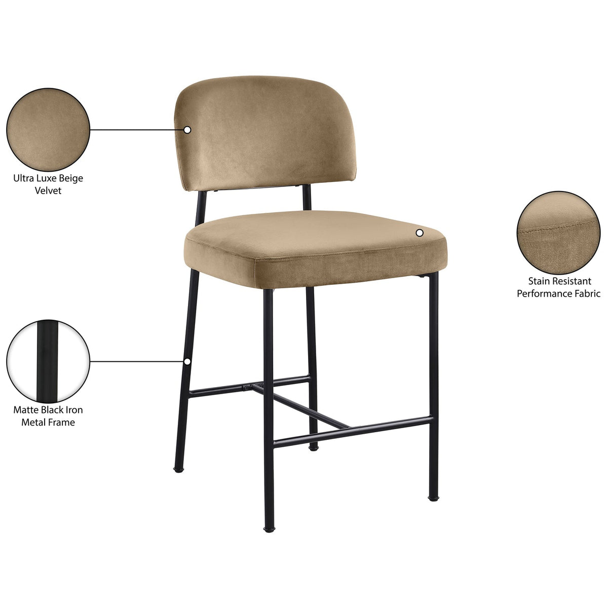Zarelle Beige Performance Fabric Upholstered Counter Stool Set of 2