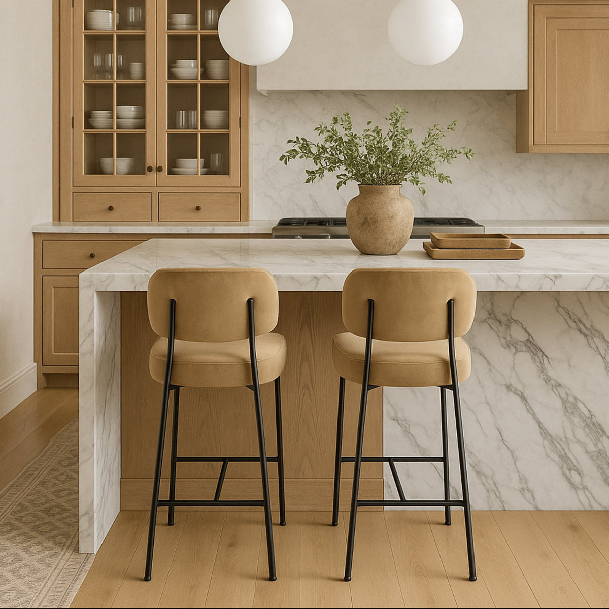 Zarelle Beige Performance Fabric Upholstered Counter Stool Set of 2
