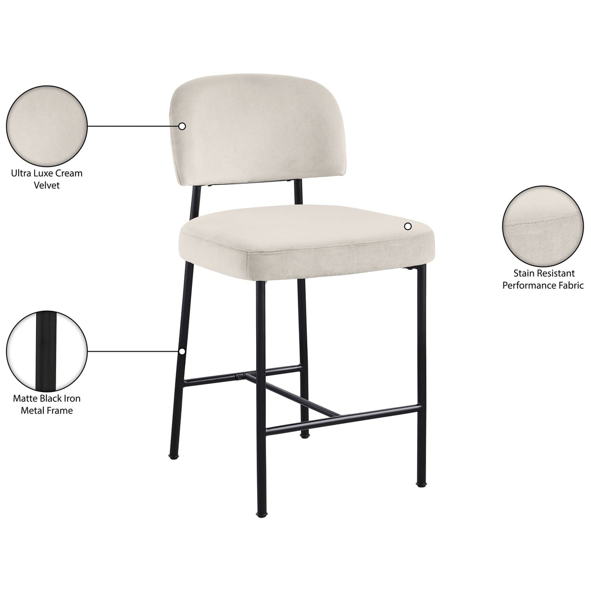 Zarelle Cream Performance Fabric Upholstered Counter Stool Set of 2