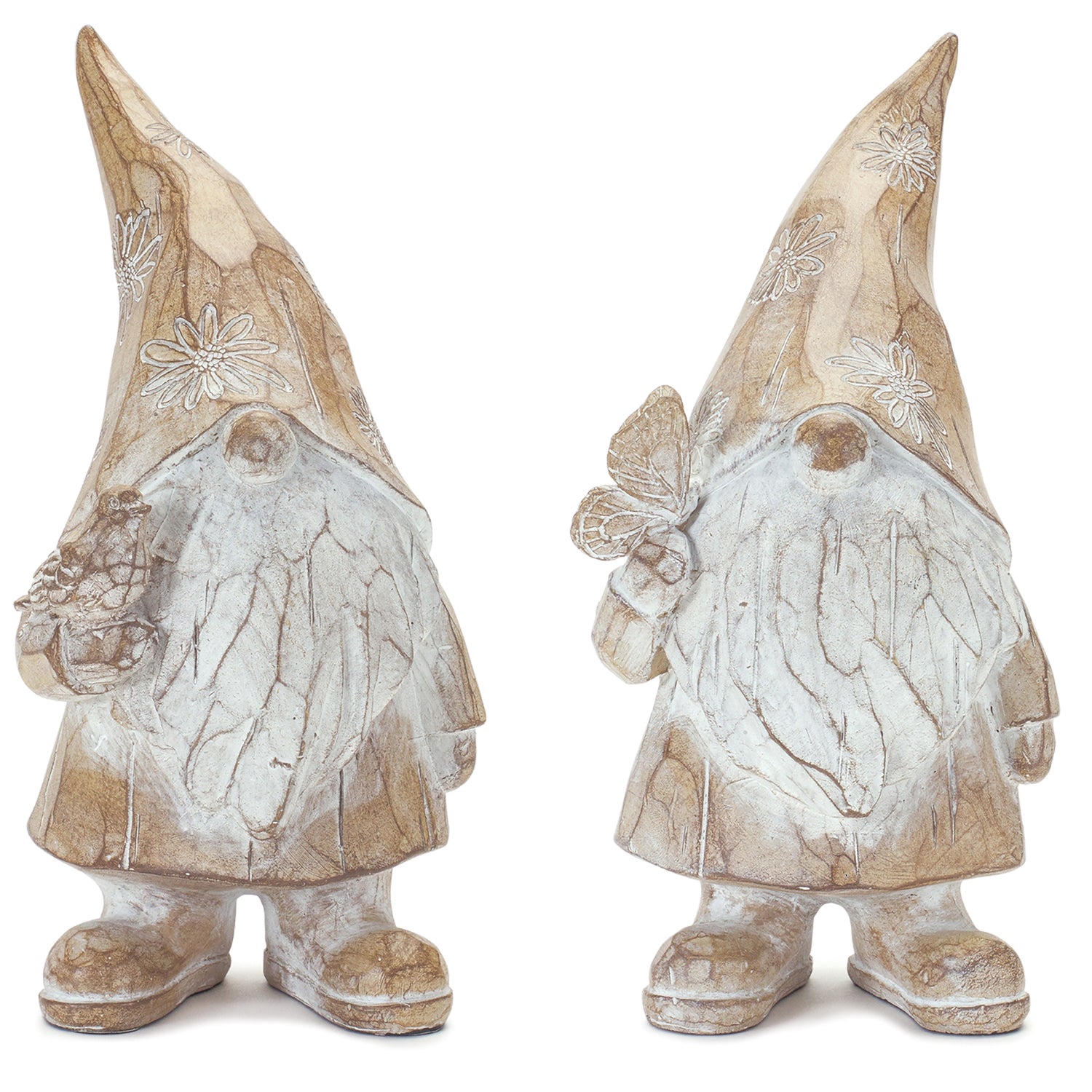 Carved Spring Gnome Figurine Set of 2