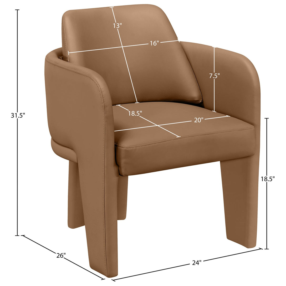 Vanda Cognac Vegan Leather Upholstered Dining Chair Set of 2