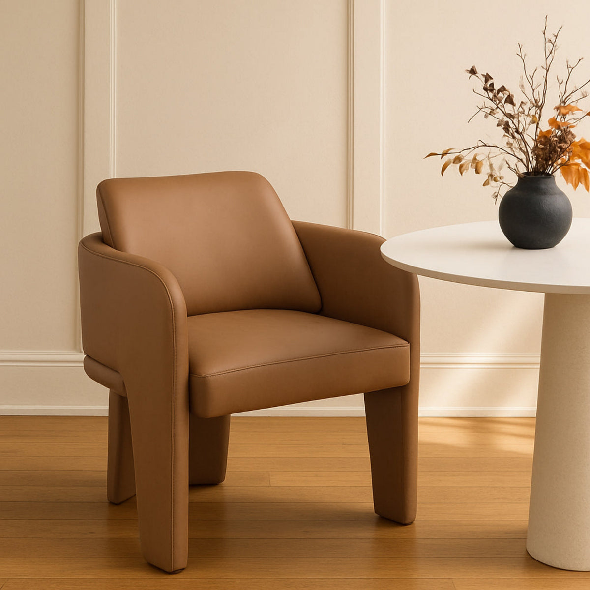 Vanda Cognac Vegan Leather Upholstered Dining Chair Set of 2