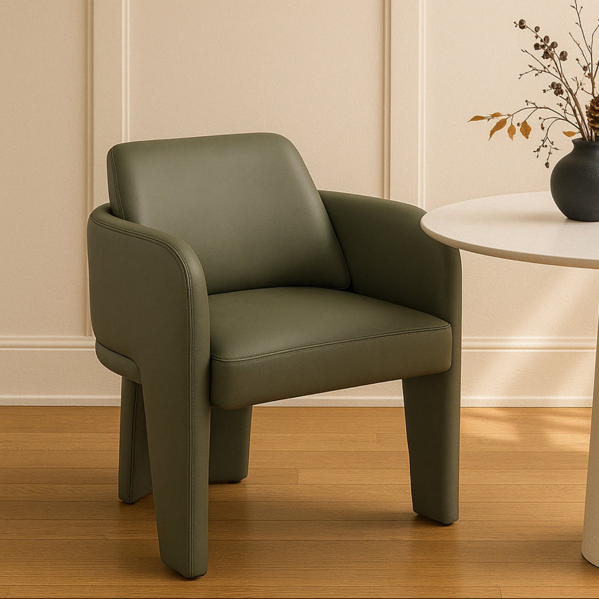Vanda Olive Vegan Leather Upholstered Dining Chair Set of 2