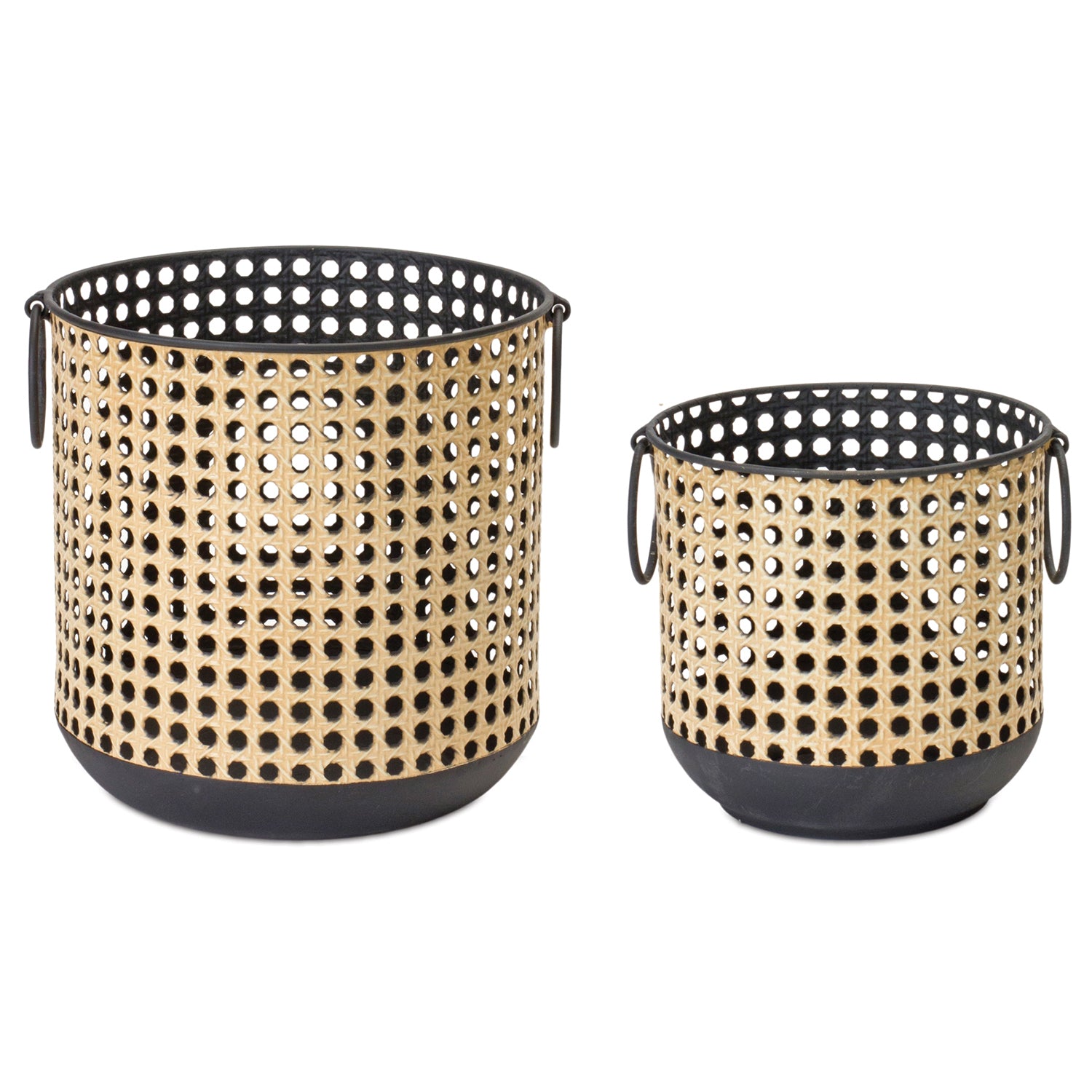 Punched Rattan Metal Candle Holder Set of 2