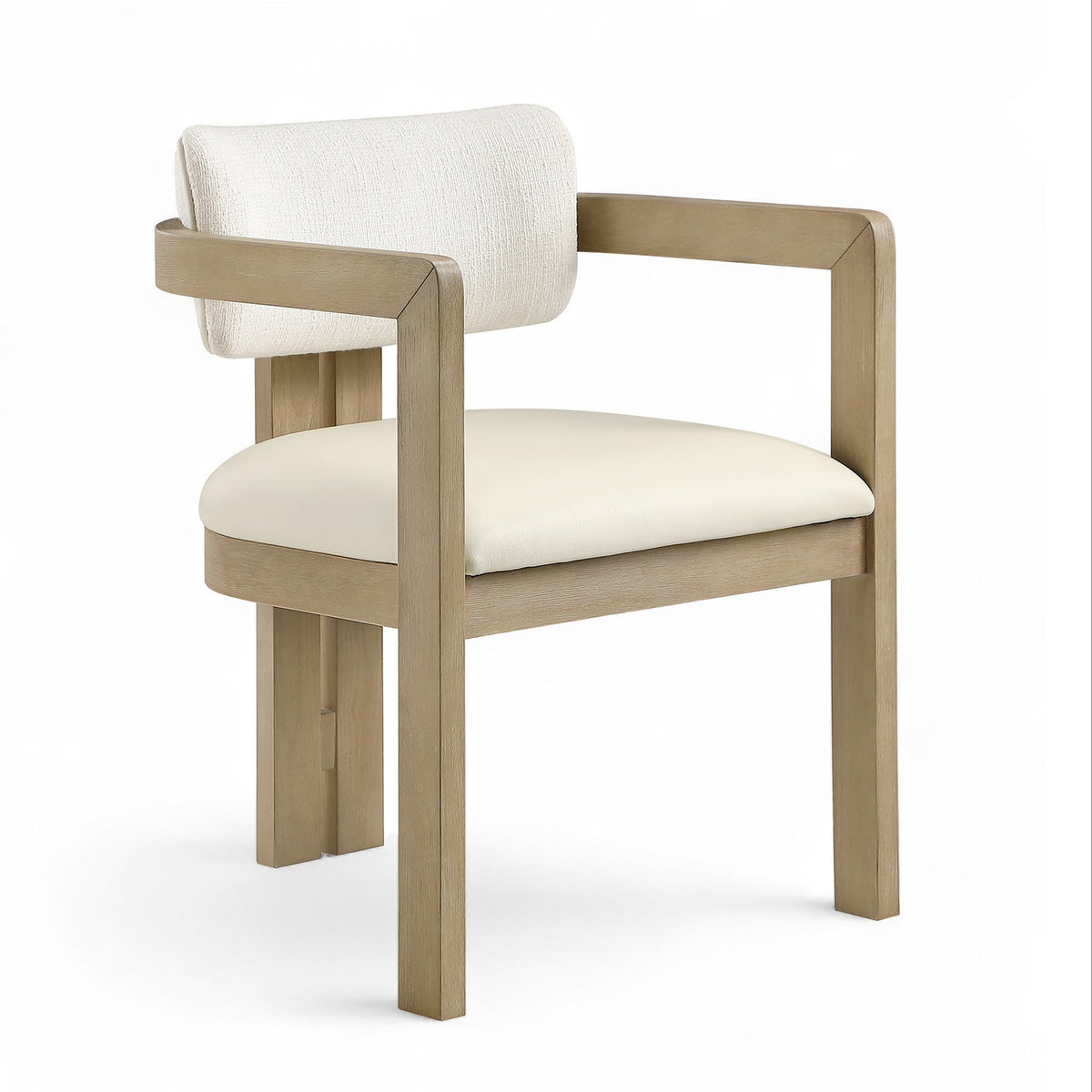 Ravina Cream Vegan Leather and Linen Textured Fabric Upholstered Dining Chair, Set of 2 in cerused wood, primary product view