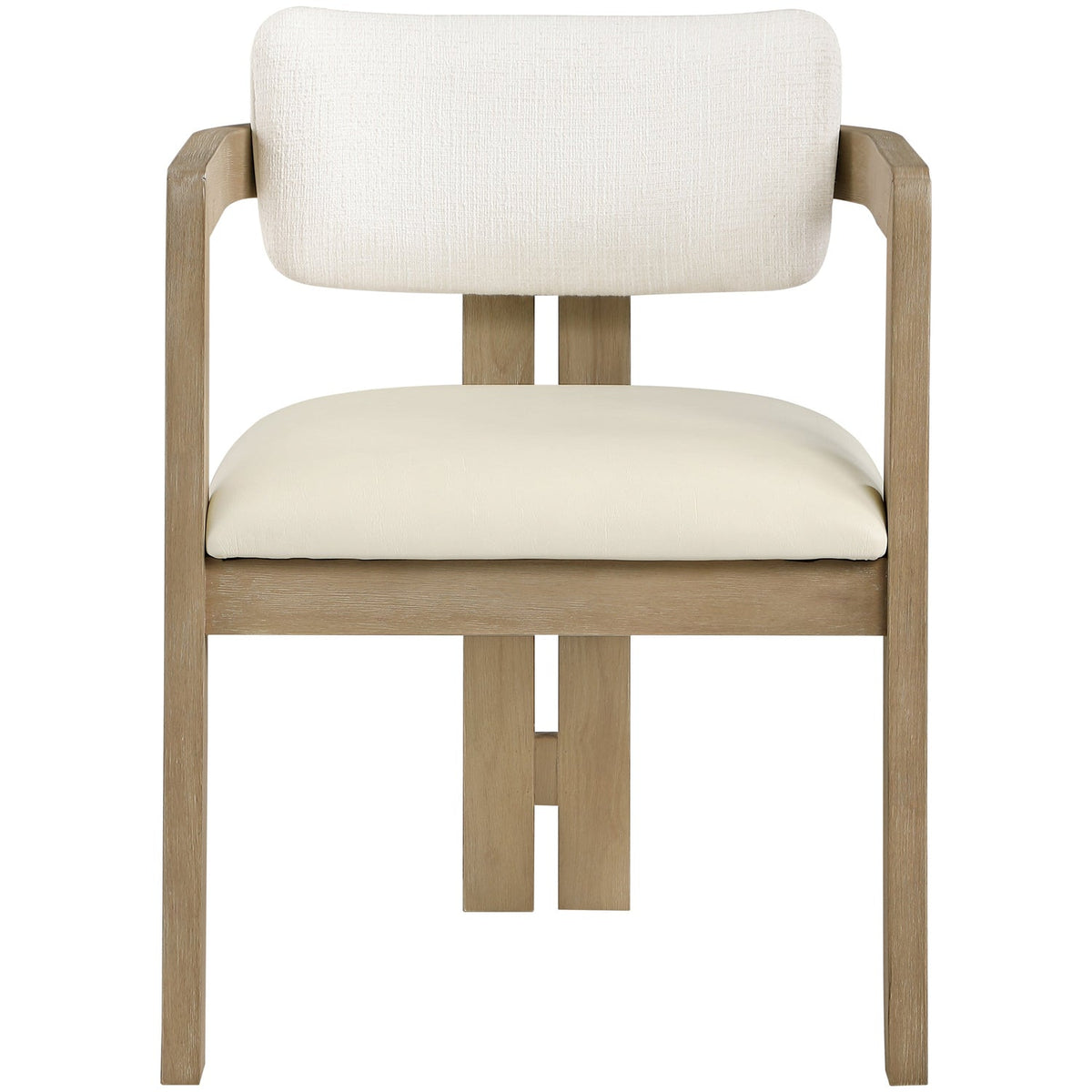 Ravina Cream Vegan Leather and Linen Textured Fabric Upholstered Dining Chair Set of 2