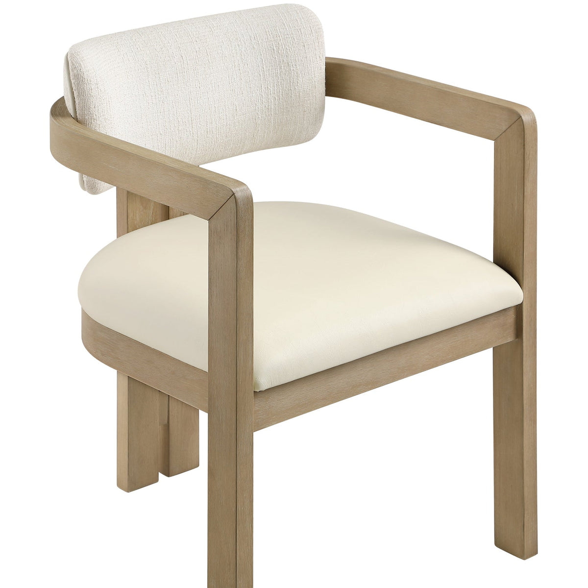 Ravina Cream Vegan Leather and Linen Textured Fabric Upholstered Dining Chair Set of 2