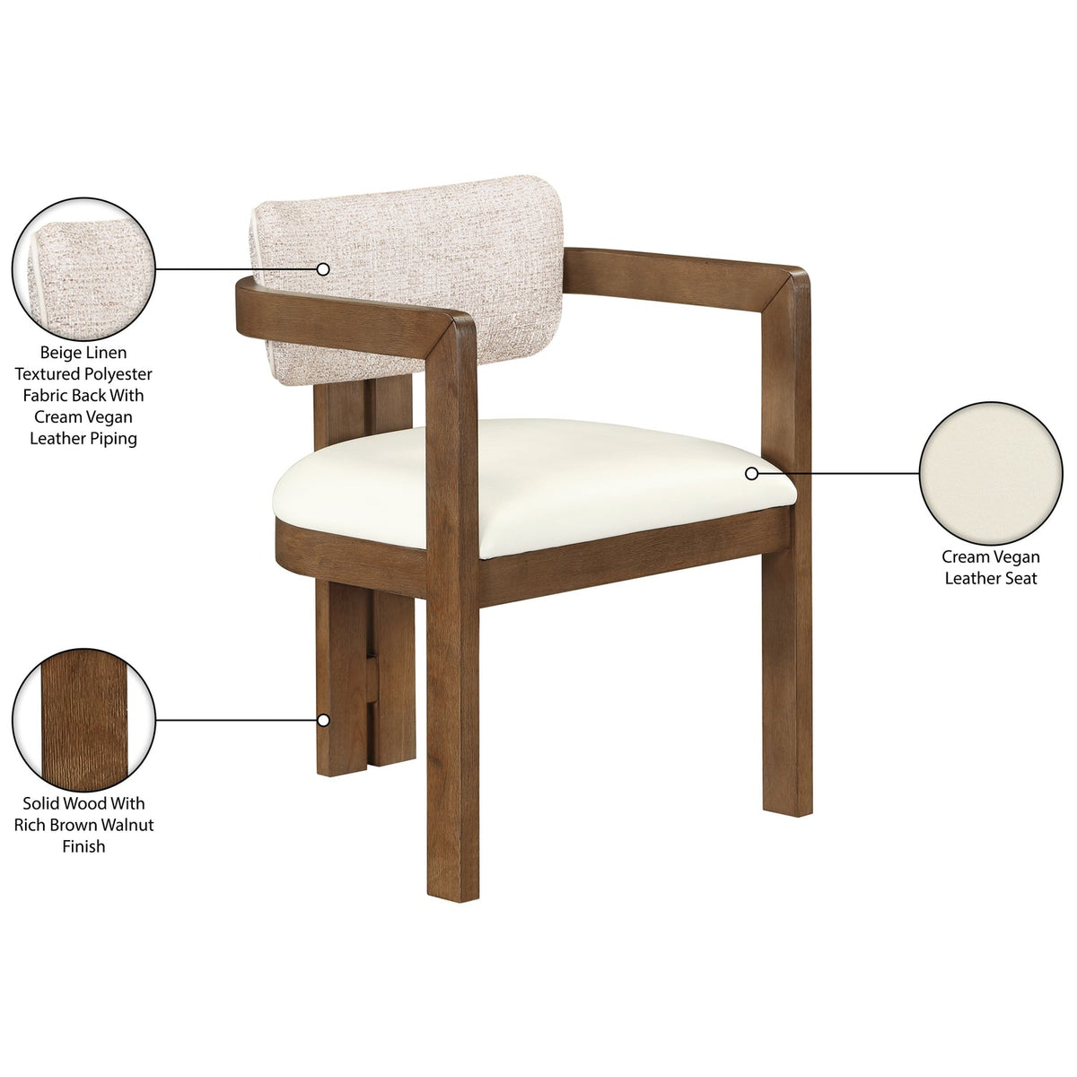Ravina Beige Vegan Leather and Linen Textured Fabric Upholstered Dining Chair Set of 2