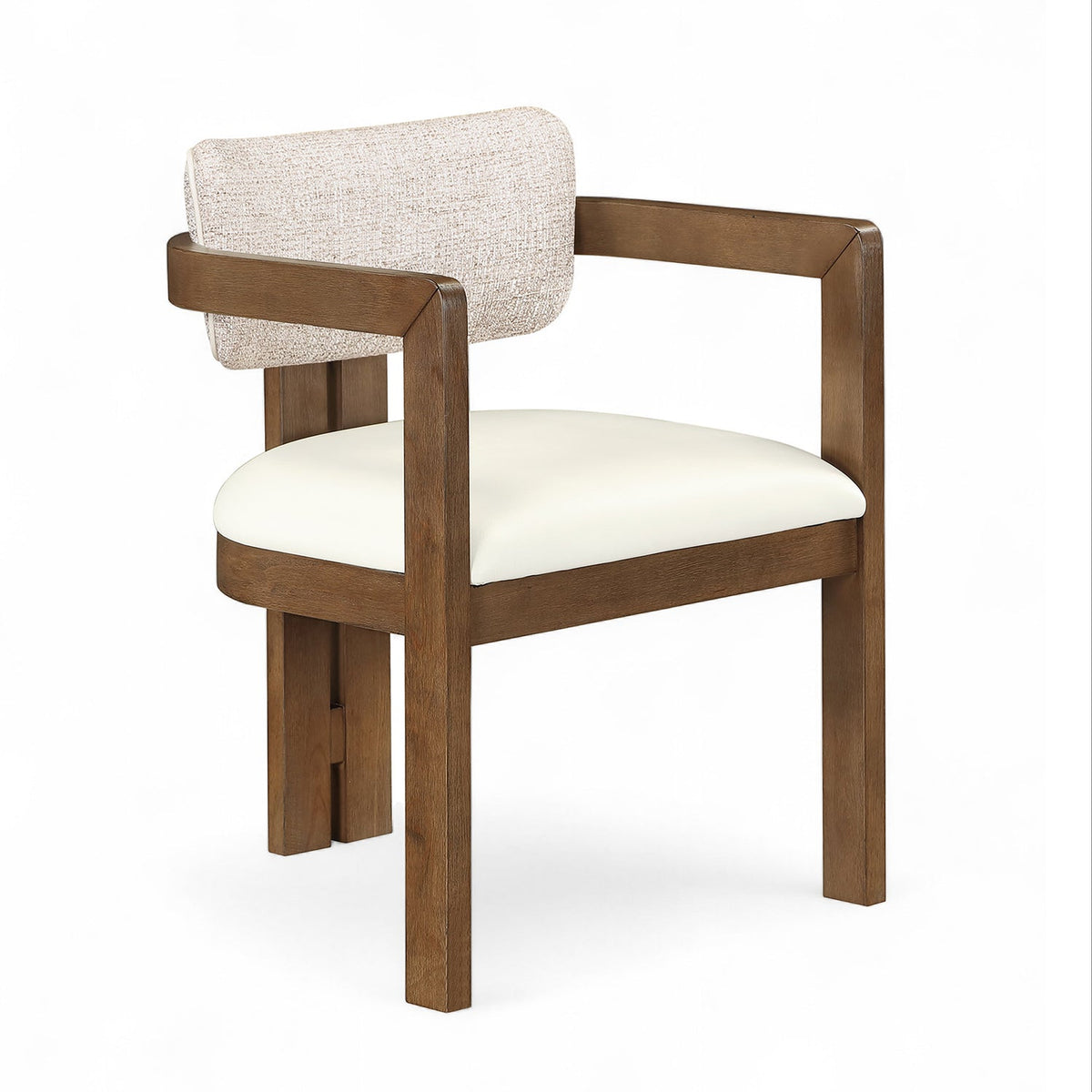 Ravina Beige Vegan Leather and Linen Textured Fabric Upholstered Dining Chair, Set of 2 in walnut wood, primary product view