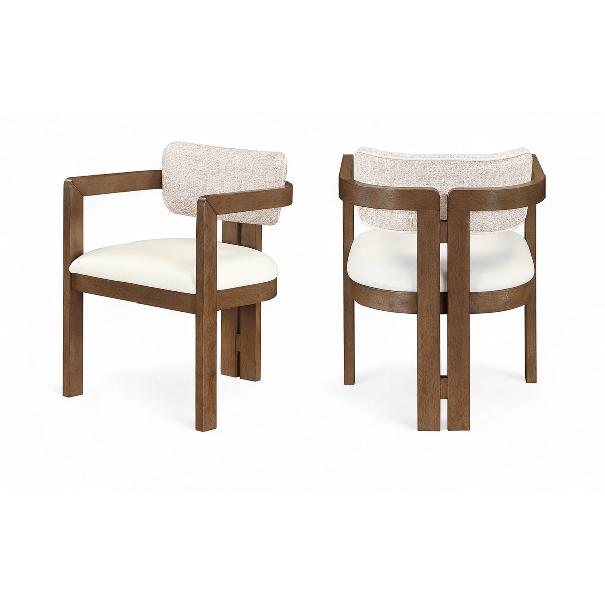 Ravina Beige Vegan Leather and Linen Textured Fabric Upholstered Dining Chair Set of 2