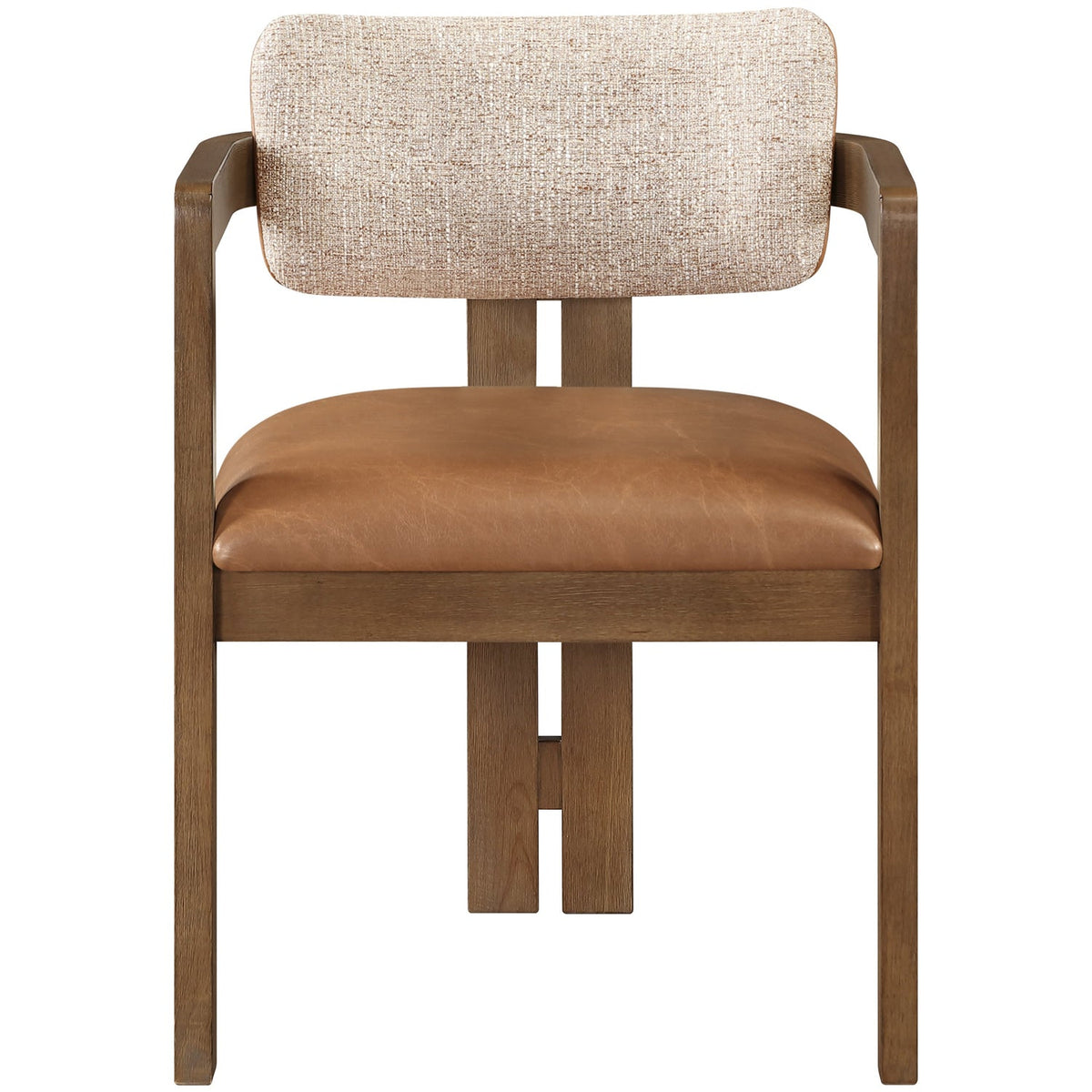 Ravina Cognac Vegan Leather and Linen Textured Fabric Upholstered Dining Chair Set of 2