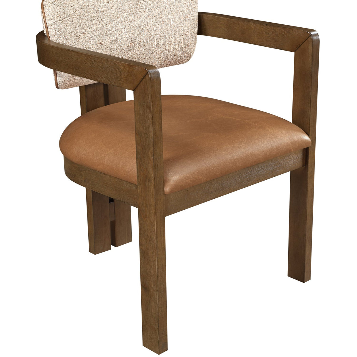 Ravina Cognac Vegan Leather and Linen Textured Fabric Upholstered Dining Chair Set of 2